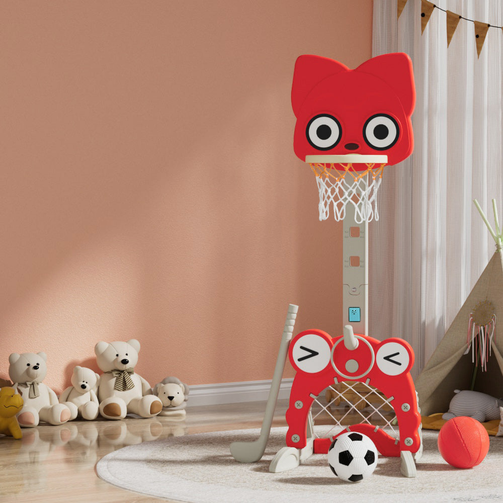 everfit-kids-basketball-hoop-stand-adjustable-5-in-1-sports-center-toys-set-red www.mallsonline.com.au