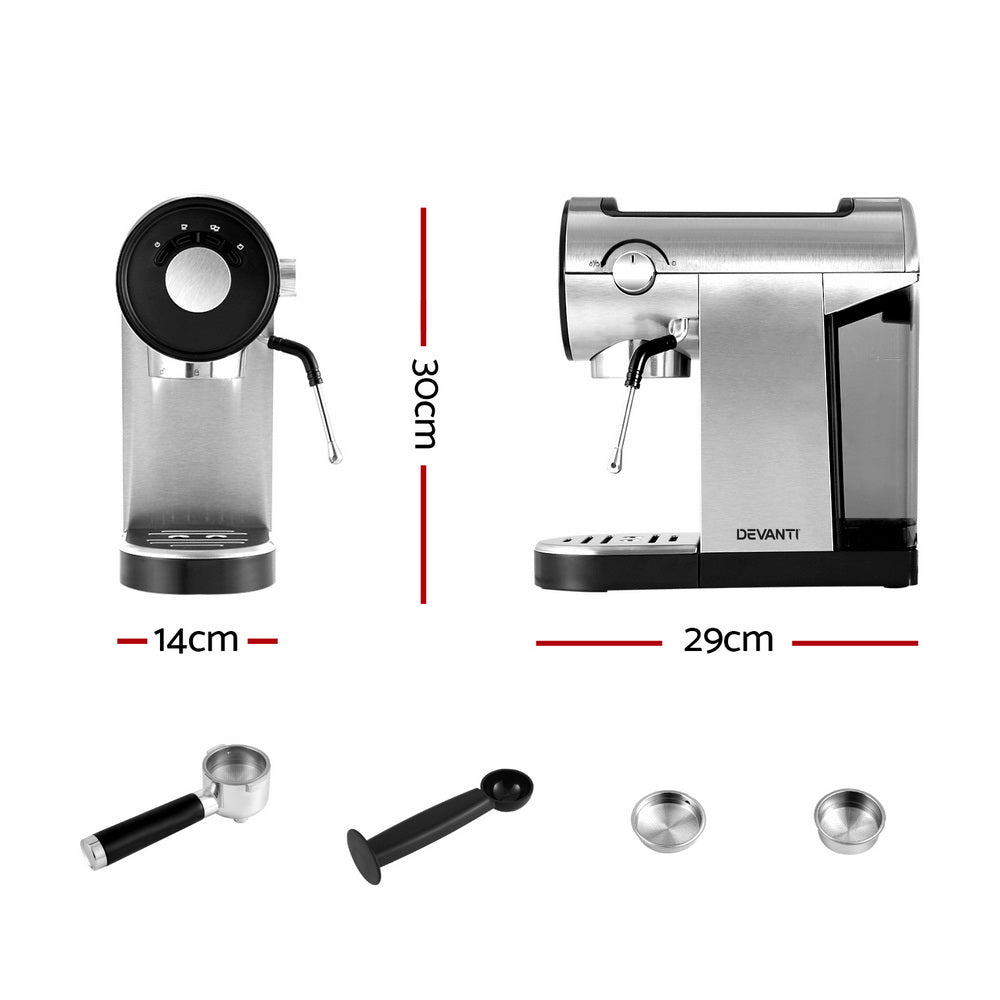 devanti-coffee-machine-espresso-maker-20-bar-milk-frother-cappuccino-latte-cafe at www.mallsonline.com.au