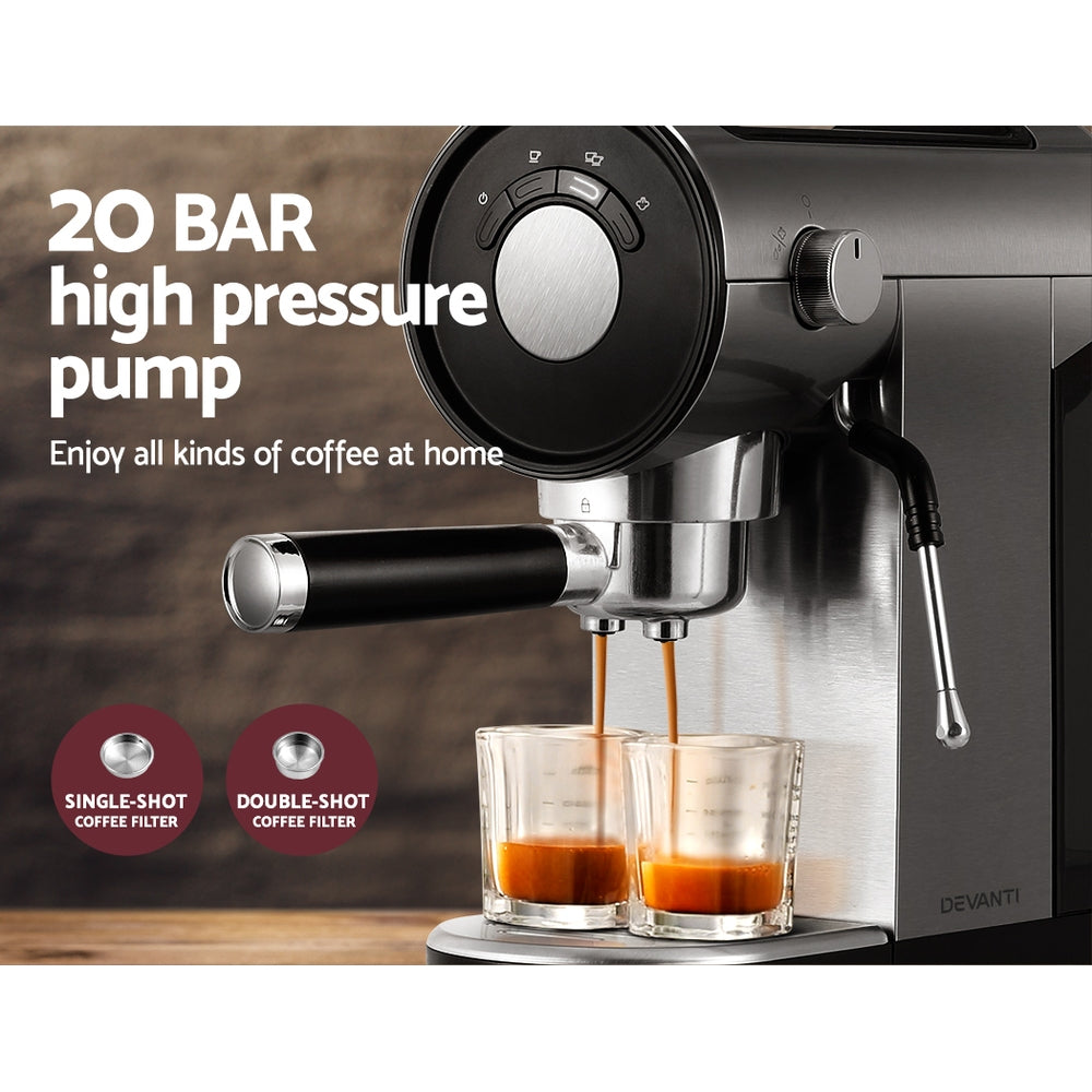devanti-coffee-machine-espresso-maker-20-bar-milk-frother-cappuccino-latte-cafe at www.mallsonline.com.au