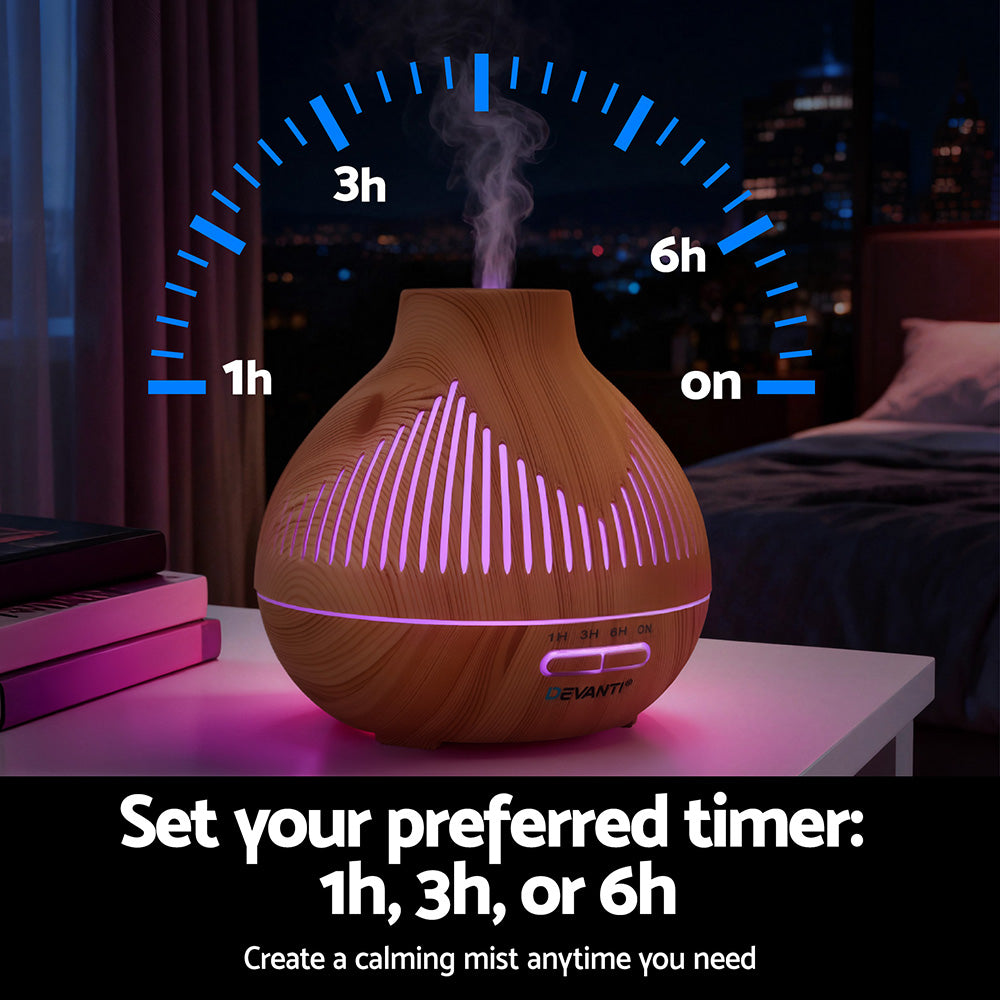 Devanti Ultrasonic Aroma Diffuser Aromatherapy 400ml LED Lights Iron Humidifier Forest Light wood grain