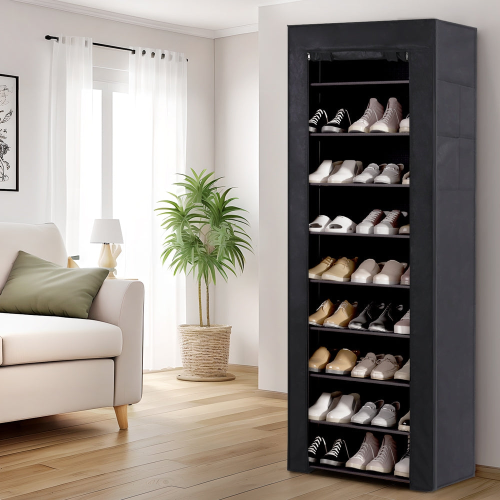 artiss-shoe-rack-cabinet-removable-cover-10-tier-black www.mallsonline.com.au
