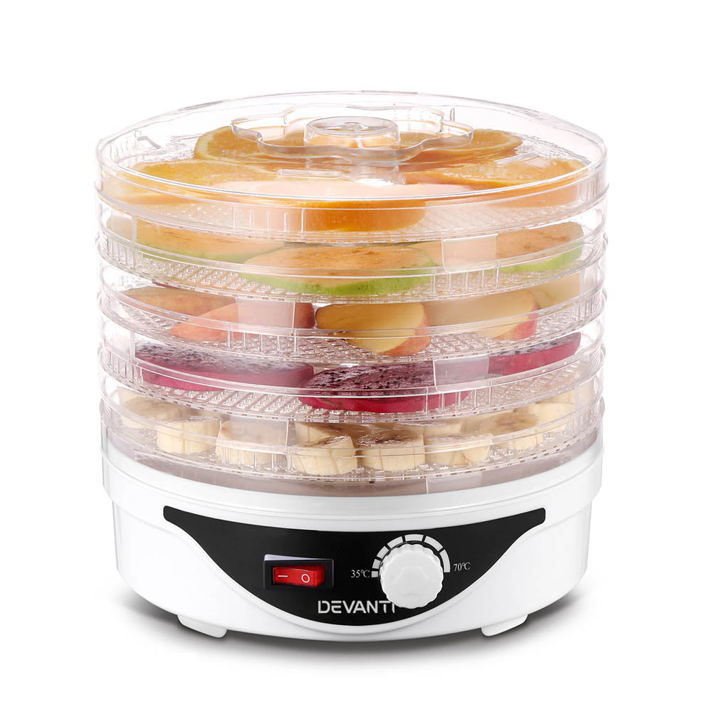devanti-5-trays-food-dehydrator-fruit-dehydrators-pet-beef-jerky-dryer-white www.mallsonline.com.au