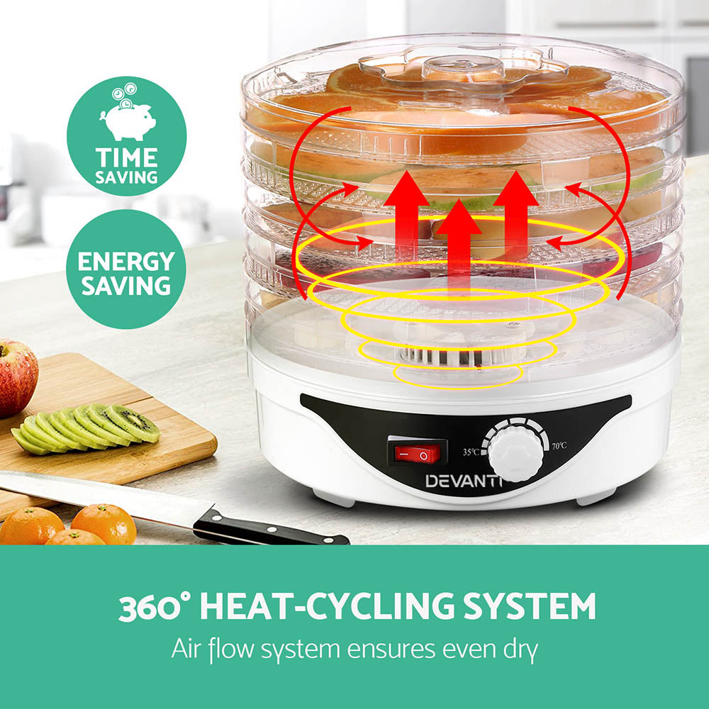 devanti-5-trays-food-dehydrator-fruit-dehydrators-pet-beef-jerky-dryer-white www.mallsonline.com.au