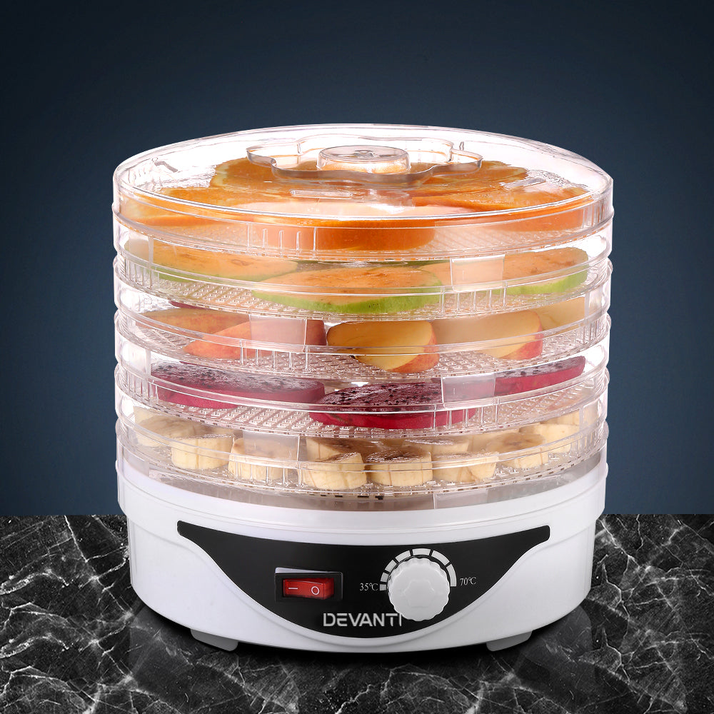 devanti-5-trays-food-dehydrator-fruit-dehydrators-pet-beef-jerky-dryer-white www.mallsonline.com.au