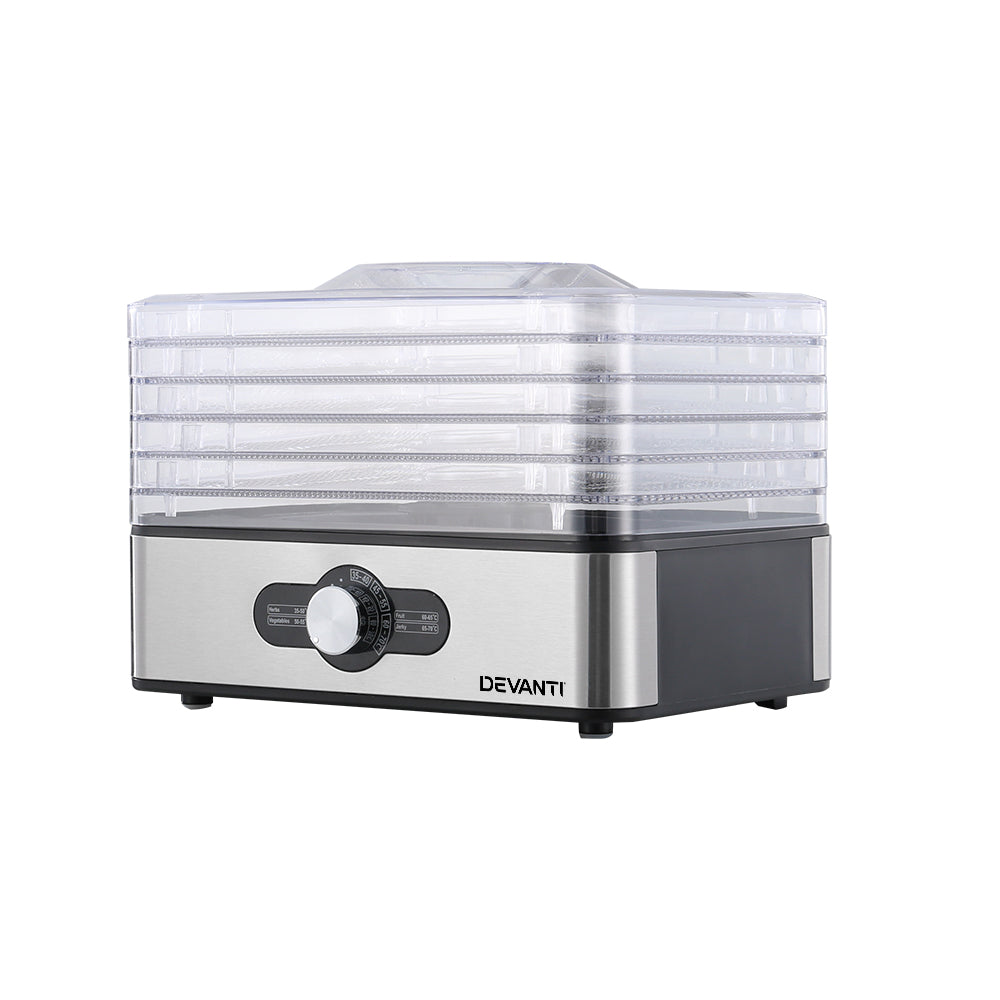 devanti-food-dehydrators-jerky-dehydrator-fruit-dryer-5-trays-stainless-steel www.mallsonline.com.au