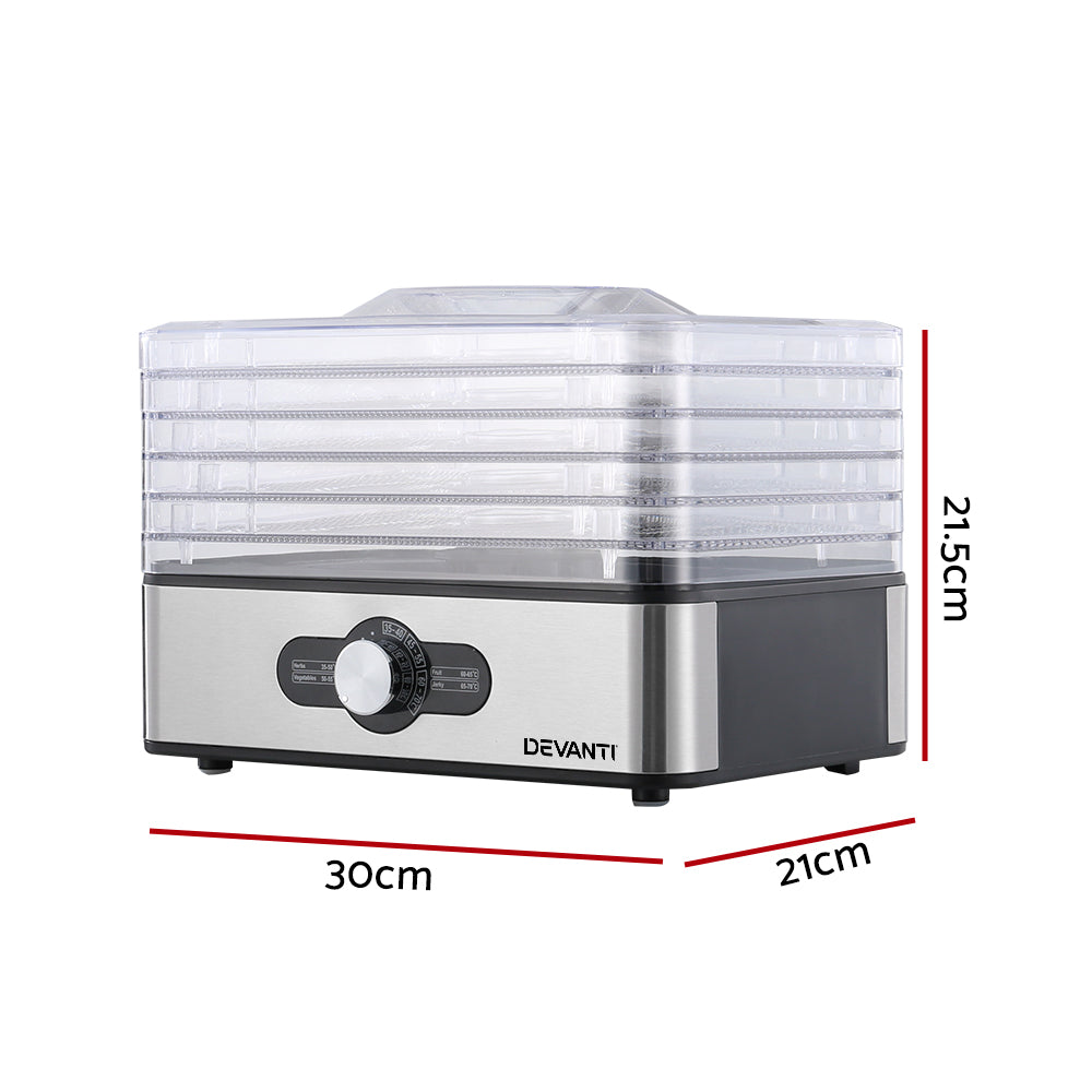 devanti-food-dehydrators-jerky-dehydrator-fruit-dryer-5-trays-stainless-steel www.mallsonline.com.au
