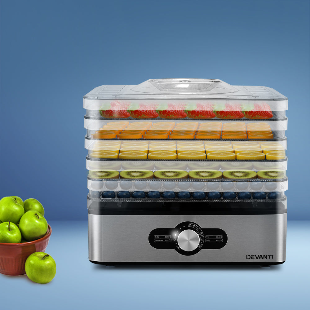 devanti-food-dehydrators-jerky-dehydrator-fruit-dryer-5-trays-stainless-steel www.mallsonline.com.au