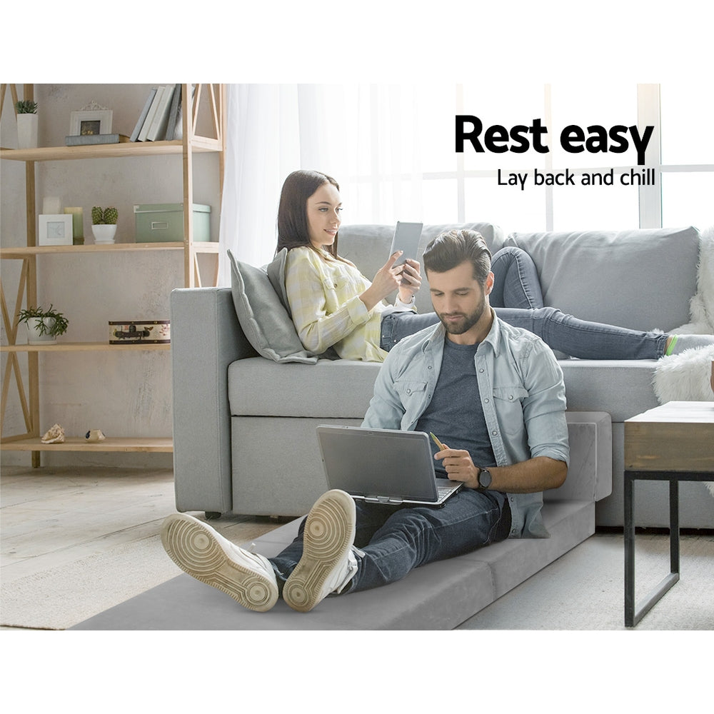 giselle-bedding-folding-foam-mattress-portable-sofa-bed-lounge-chair-velvet-light-grey at www.mallsonline.com.au