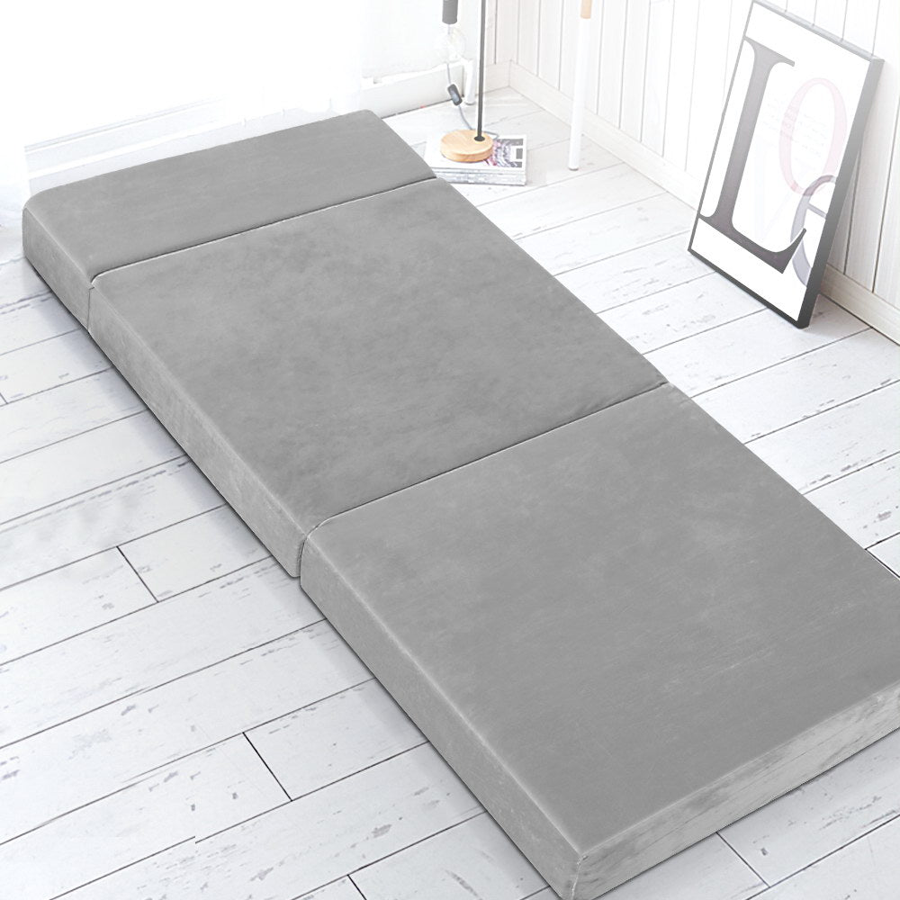 giselle-bedding-folding-foam-mattress-portable-sofa-bed-lounge-chair-velvet-light-grey at www.mallsonline.com.au