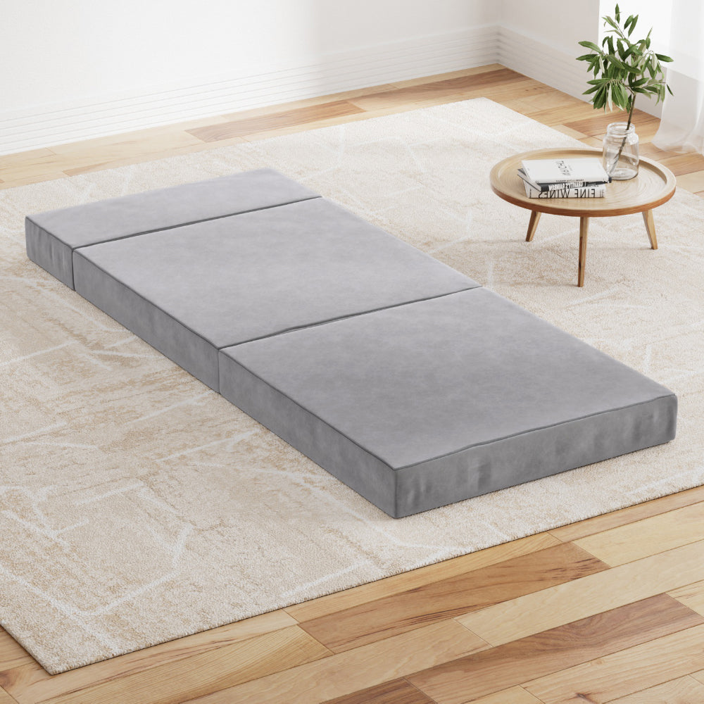 giselle-bedding-folding-foam-mattress-portable-sofa-bed-lounge-chair-velvet-light-grey at www.mallsonline.com.au