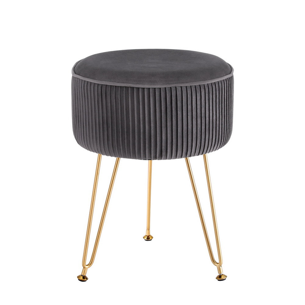 artiss-ottoman-foot-stool-velvet-stripe-round-grey www.mallsonline.com.au