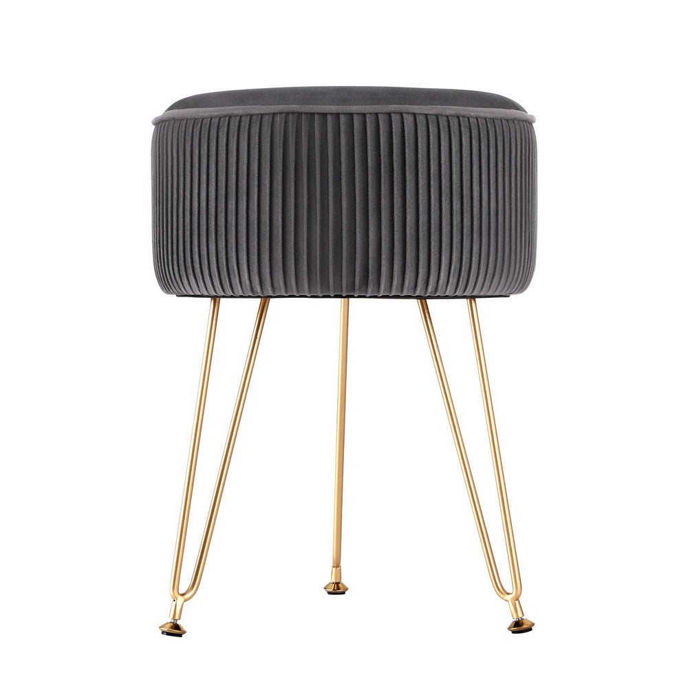 artiss-ottoman-foot-stool-velvet-stripe-round-grey www.mallsonline.com.au