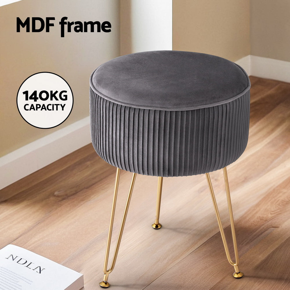 artiss-ottoman-foot-stool-velvet-stripe-round-grey www.mallsonline.com.au
