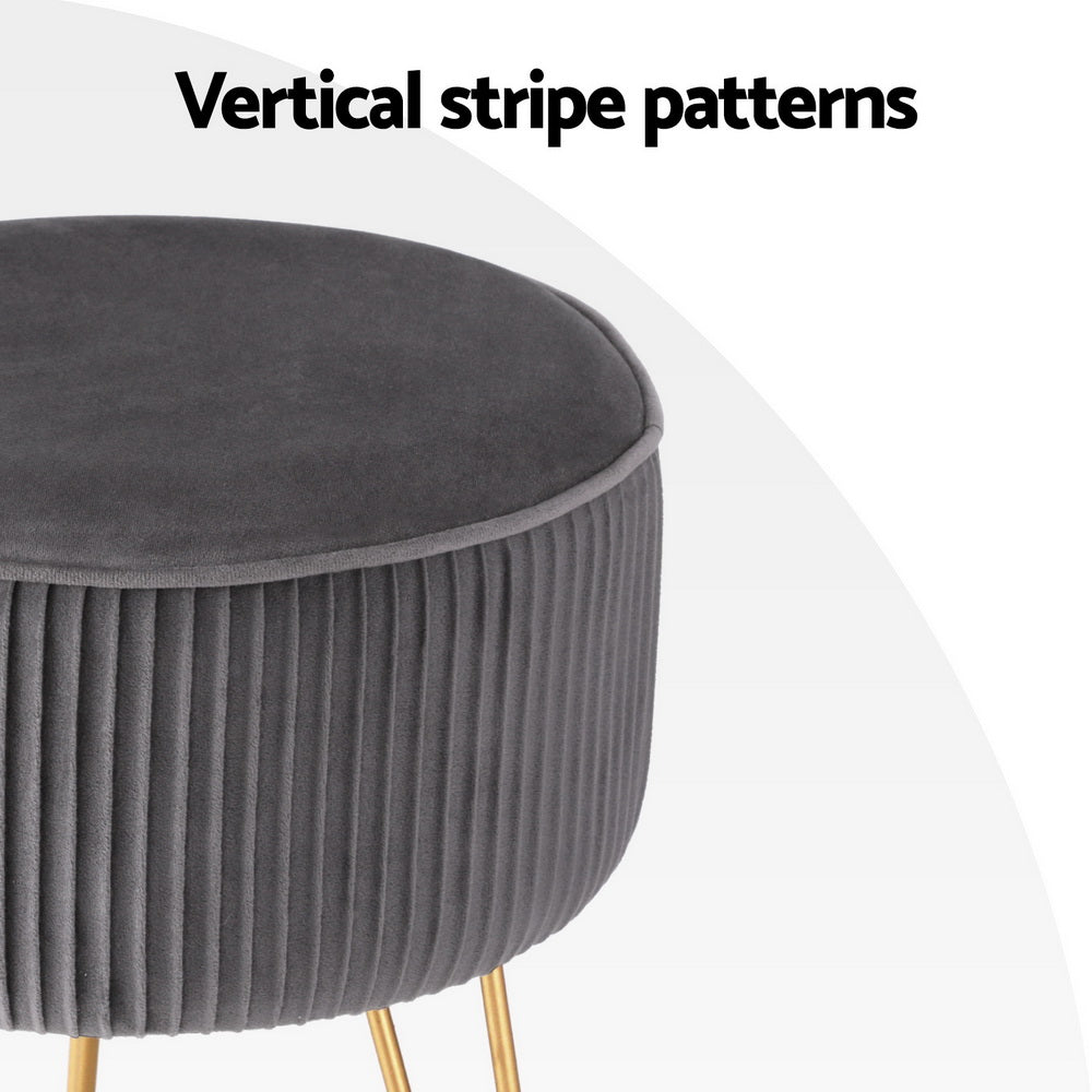 artiss-ottoman-foot-stool-velvet-stripe-round-grey www.mallsonline.com.au