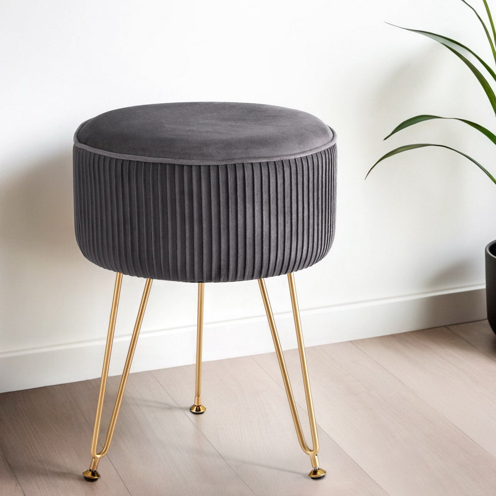 artiss-ottoman-foot-stool-velvet-stripe-round-grey www.mallsonline.com.au