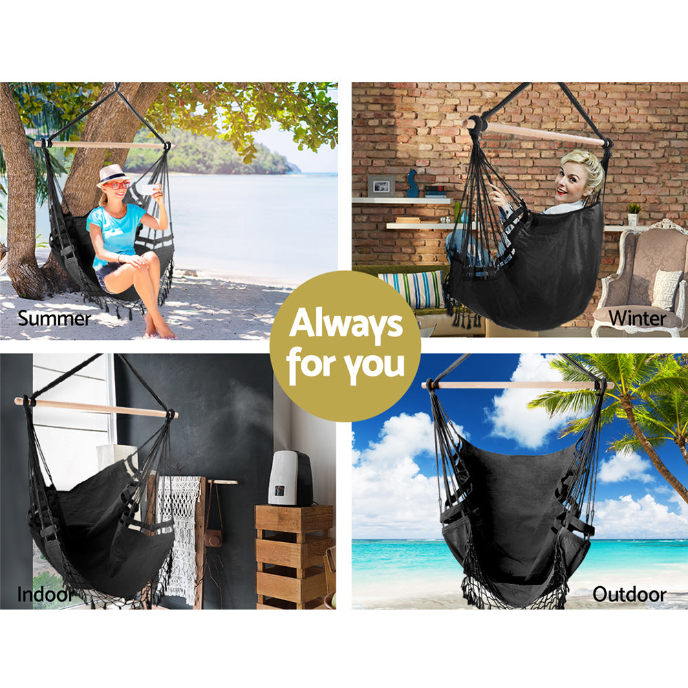 gardeon-hanging-hammock-chair-outdoor-swing-hammocks-tassel-grey at www.mallsonline.com.au