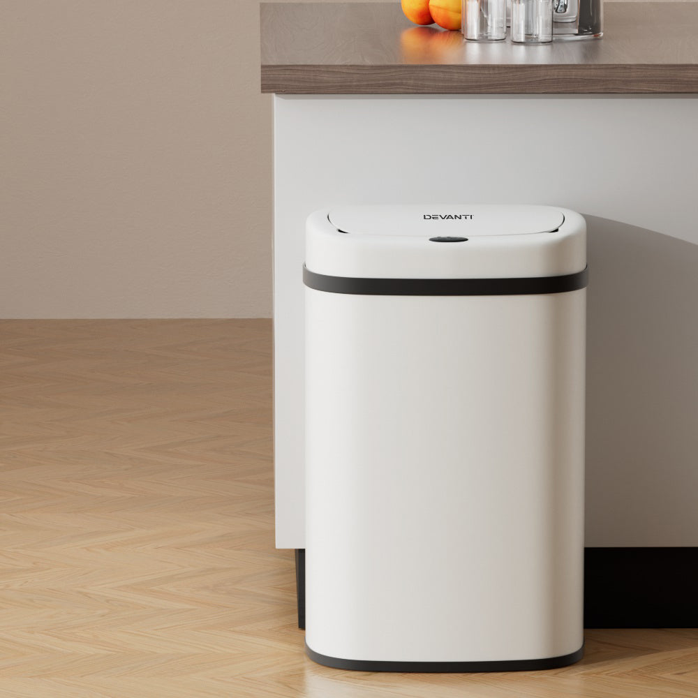 devanti-sensor-bin-motion-rubbish-trash-can-automatic-touch-free-kitchen-white www.mallsonline.com.au