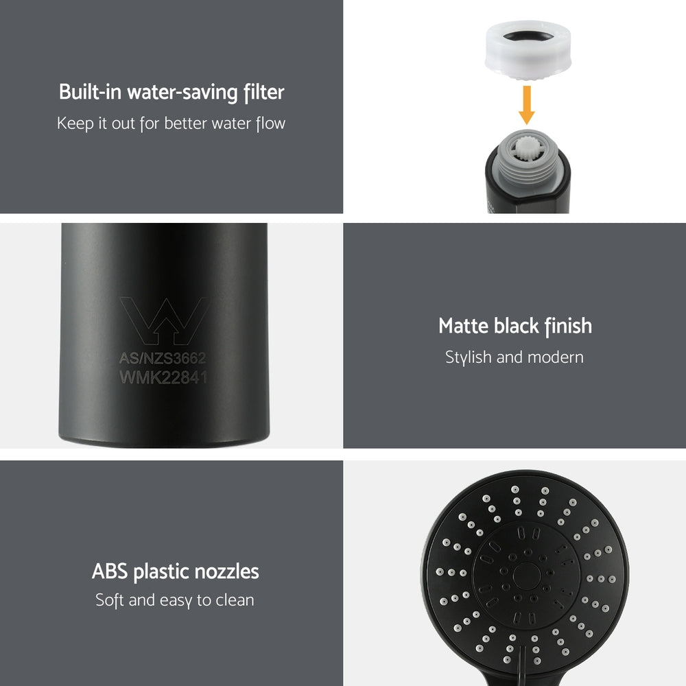 handheld-shower-head-4-5-high-pressure-5-modes-poweful-round-black at www.mallsonline.com.au