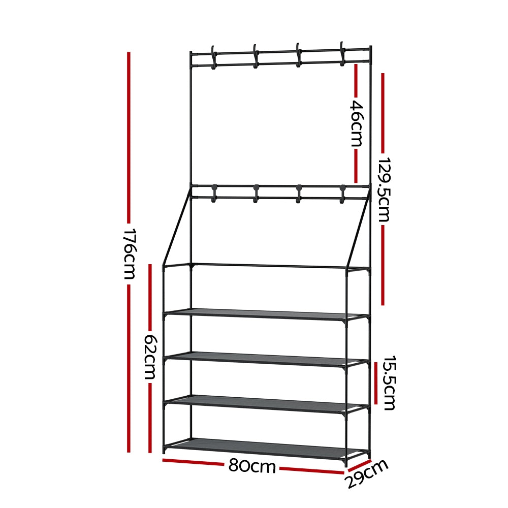 artiss-shoe-rack-coat-hat-stand-hallway-shoes-storage-tree-metal-shelves-black at www.mallsonline.com.au