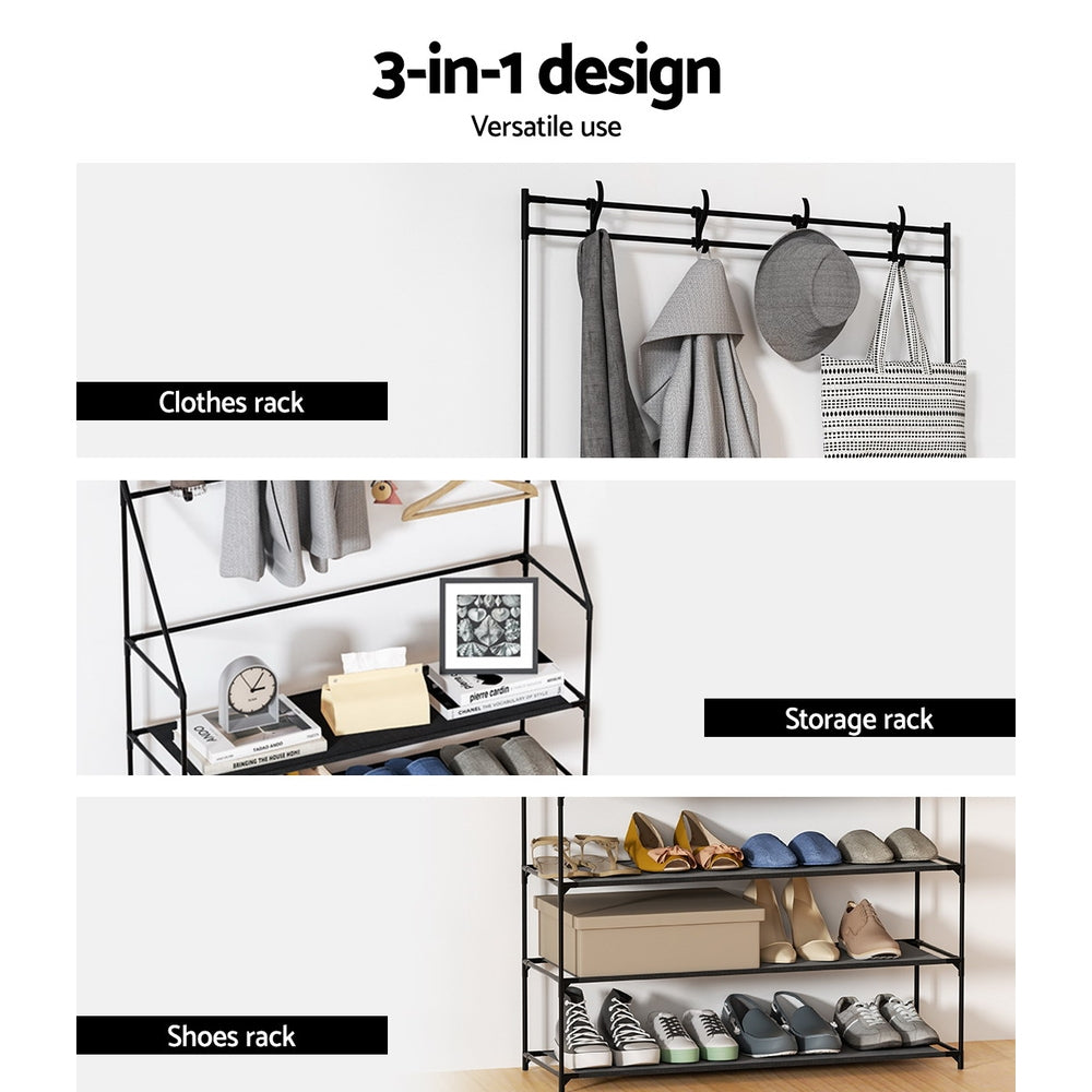 artiss-shoe-rack-coat-hat-stand-hallway-shoes-storage-tree-metal-shelves-black at www.mallsonline.com.au