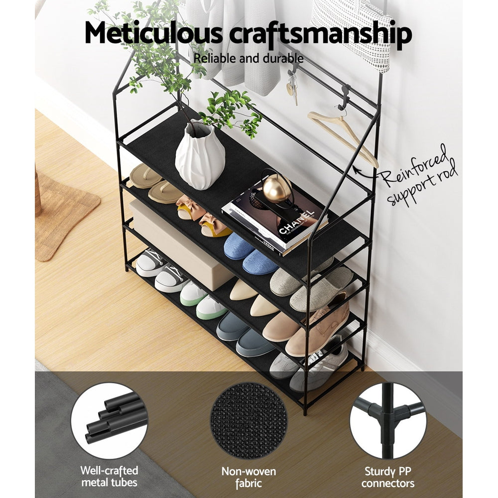 artiss-shoe-rack-coat-hat-stand-hallway-shoes-storage-tree-metal-shelves-black at www.mallsonline.com.au