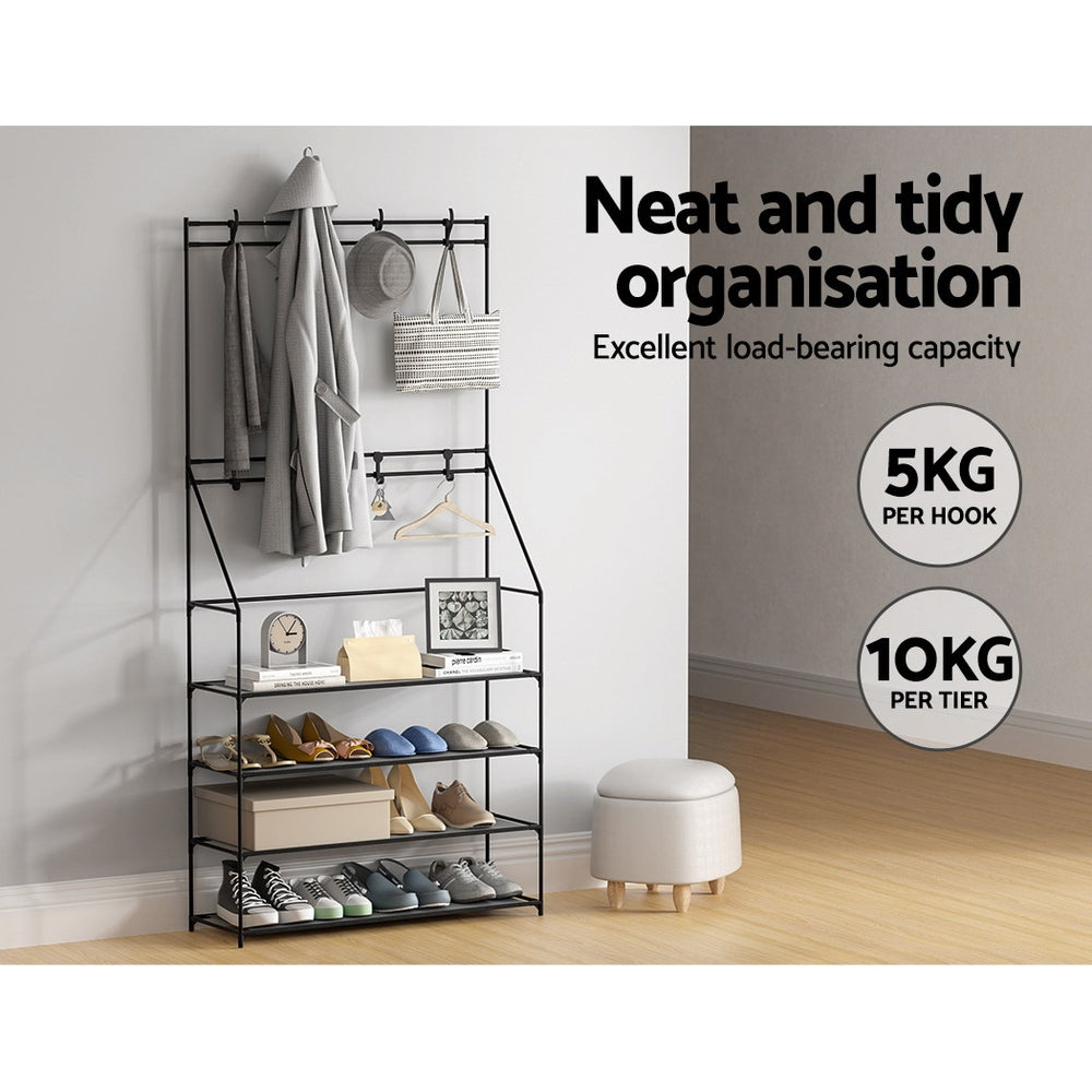 artiss-shoe-rack-coat-hat-stand-hallway-shoes-storage-tree-metal-shelves-black at www.mallsonline.com.au