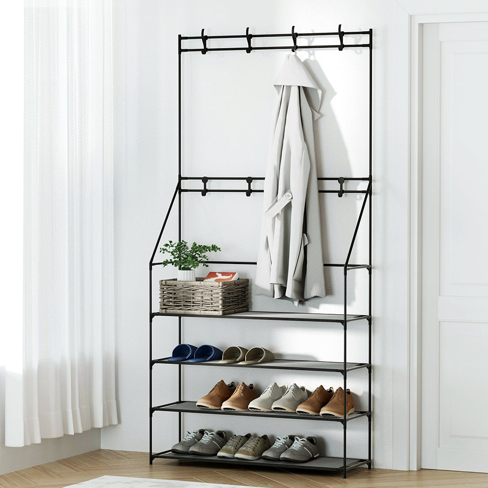 artiss-shoe-rack-coat-hat-stand-hallway-shoes-storage-tree-metal-shelves-black at www.mallsonline.com.au