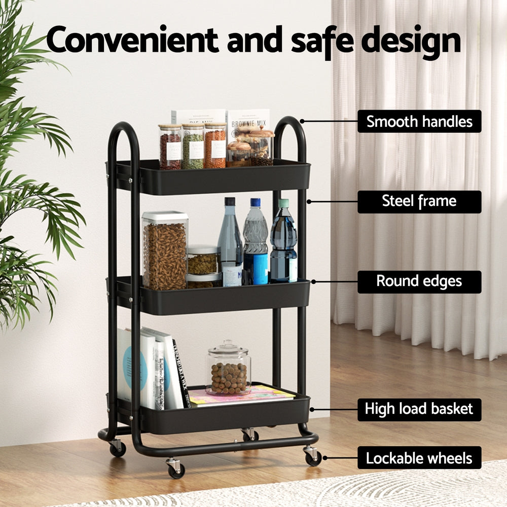 artiss-storage-trolley-kitchen-cart-3-tiers-rack-shelf-organiser-wheels-black www.mallsonline.com.au
