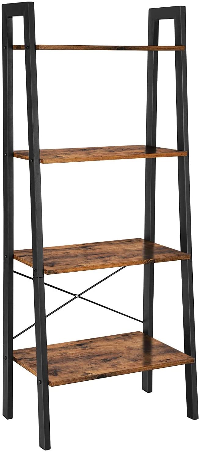 rustic-brown-and-black-steel-metal-frame-4-tier-bookshelf at www.mallsonline.com.au