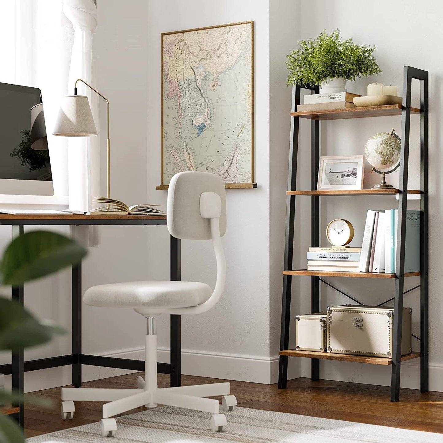 rustic-brown-and-black-steel-metal-frame-4-tier-bookshelf at www.mallsonline.com.au