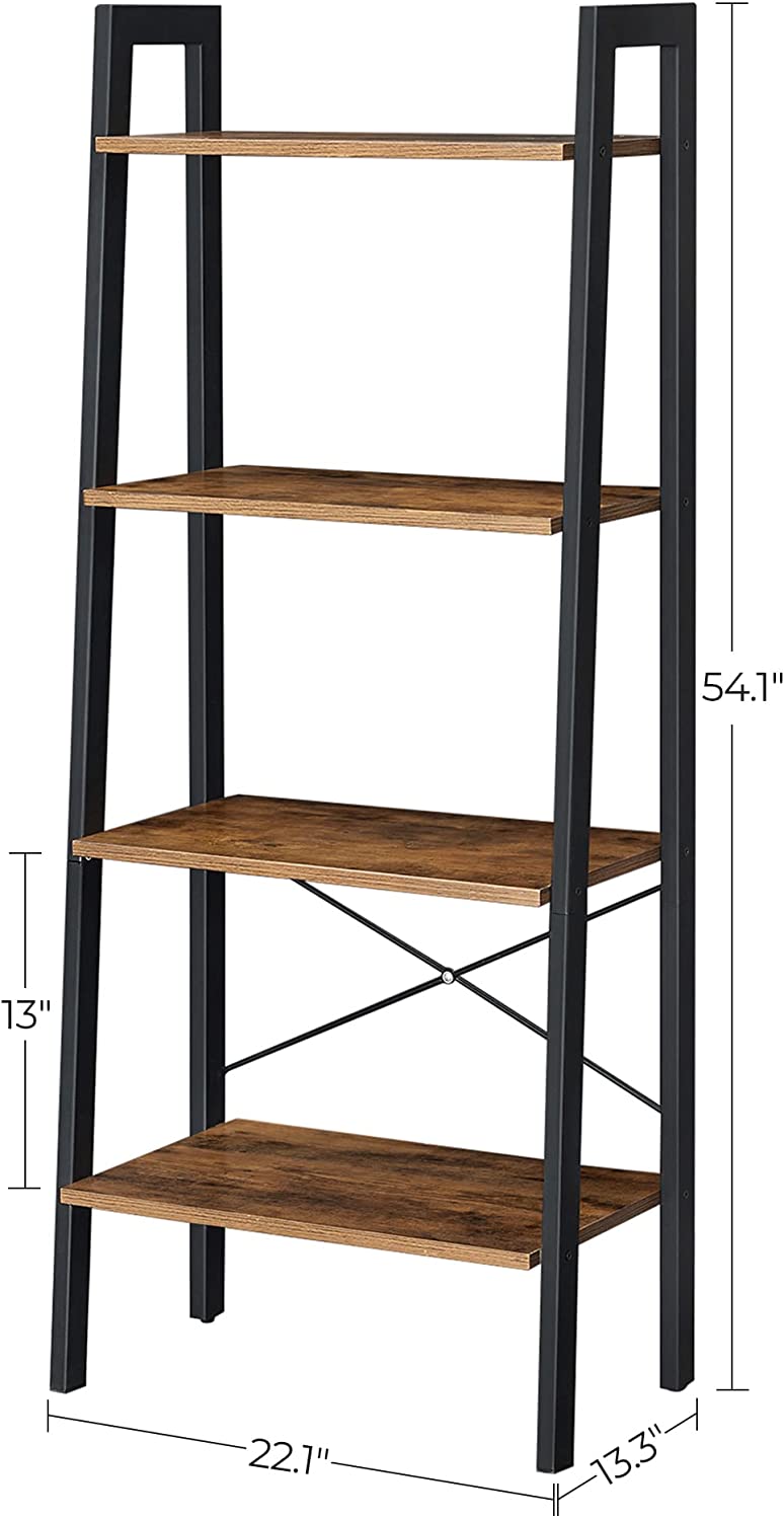 rustic-brown-and-black-steel-metal-frame-4-tier-bookshelf at www.mallsonline.com.au