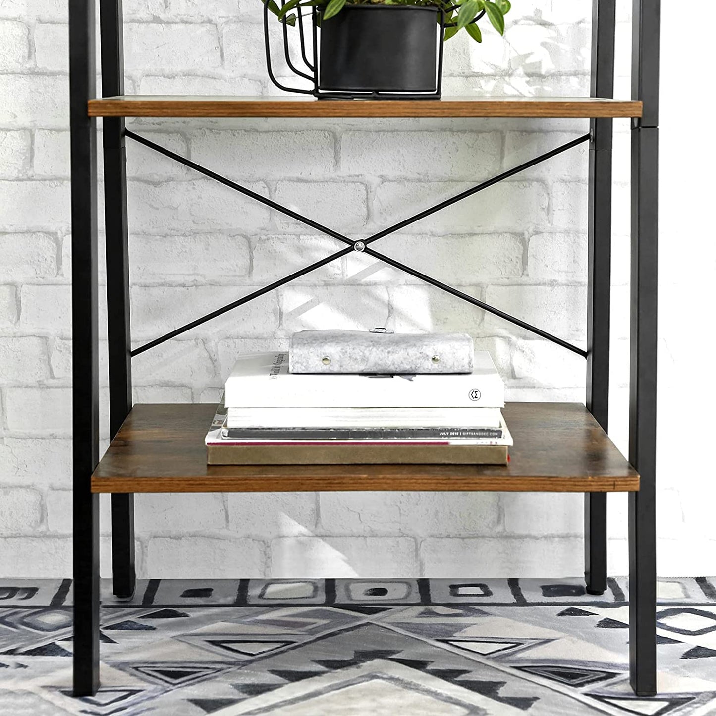 rustic-brown-and-black-steel-metal-frame-4-tier-bookshelf at www.mallsonline.com.au