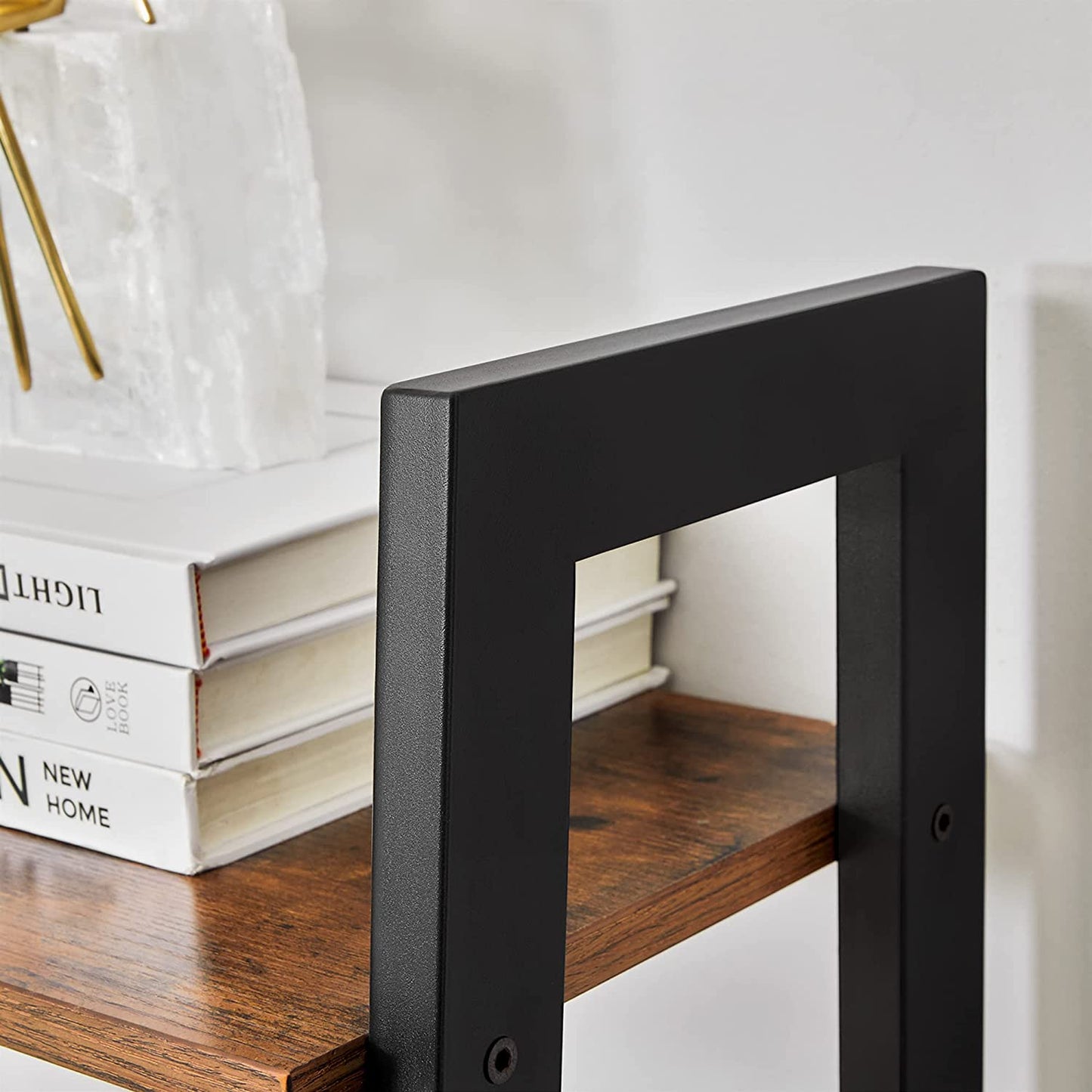 rustic-brown-and-black-steel-metal-frame-4-tier-bookshelf at www.mallsonline.com.au