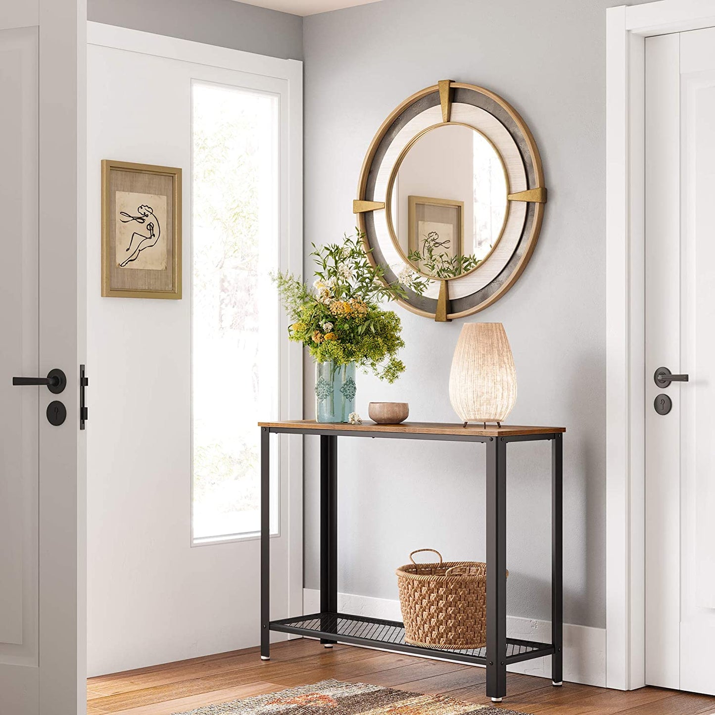 console-table-metal-frame-rustic-brown at www.mallsonline.com.au