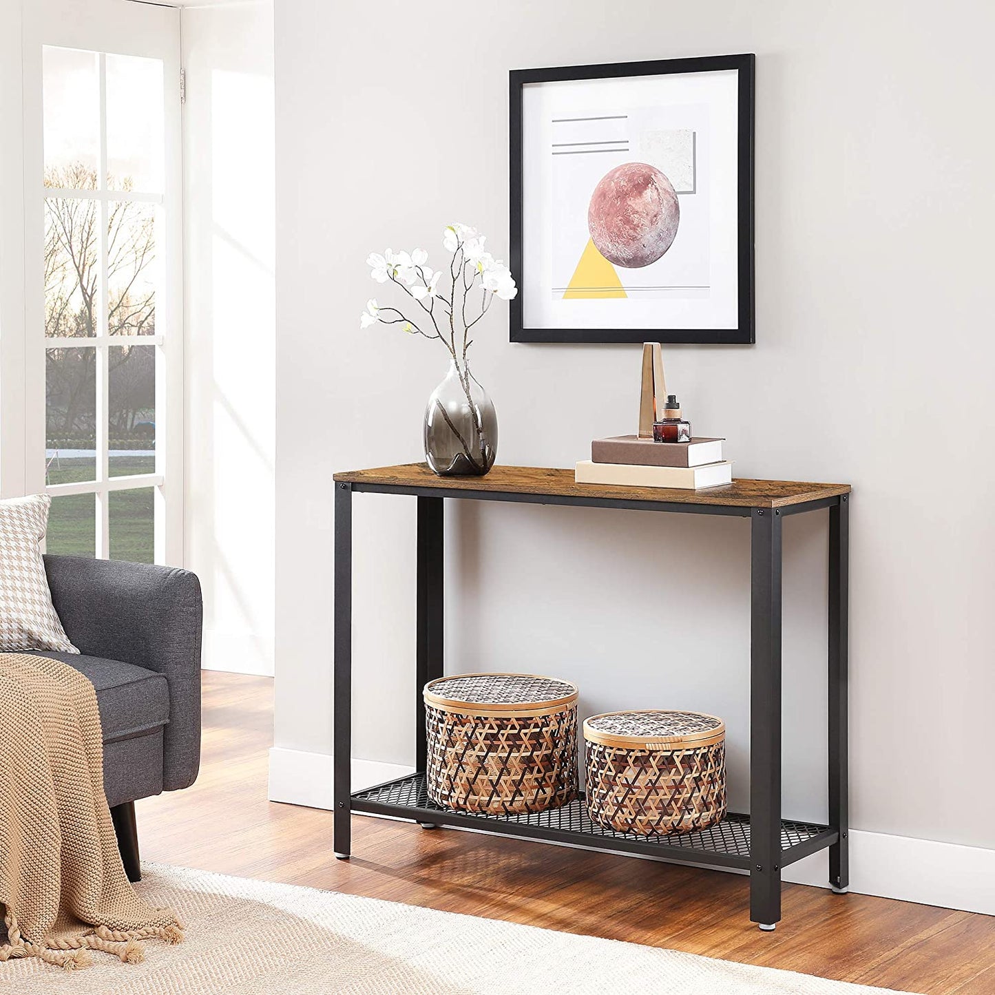 console-table-metal-frame-rustic-brown at www.mallsonline.com.au
