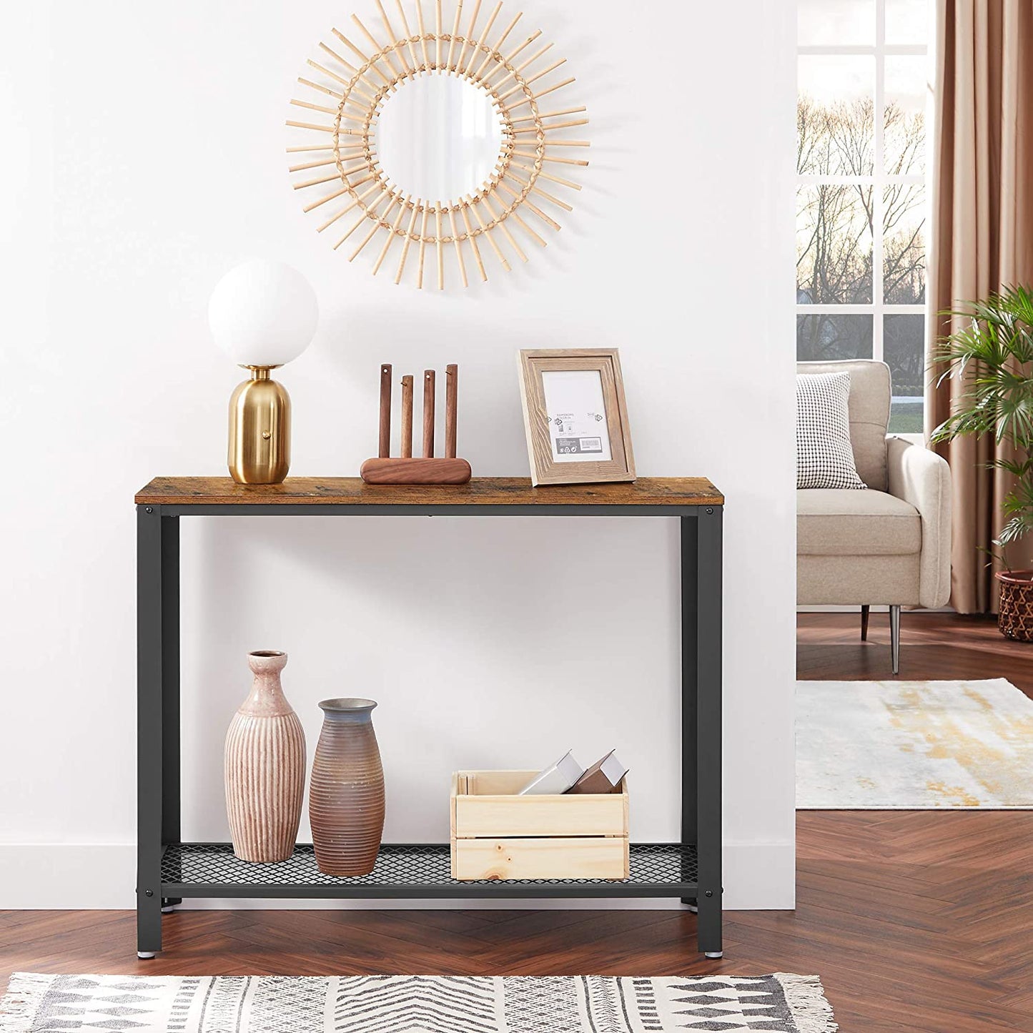 console-table-metal-frame-rustic-brown at www.mallsonline.com.au