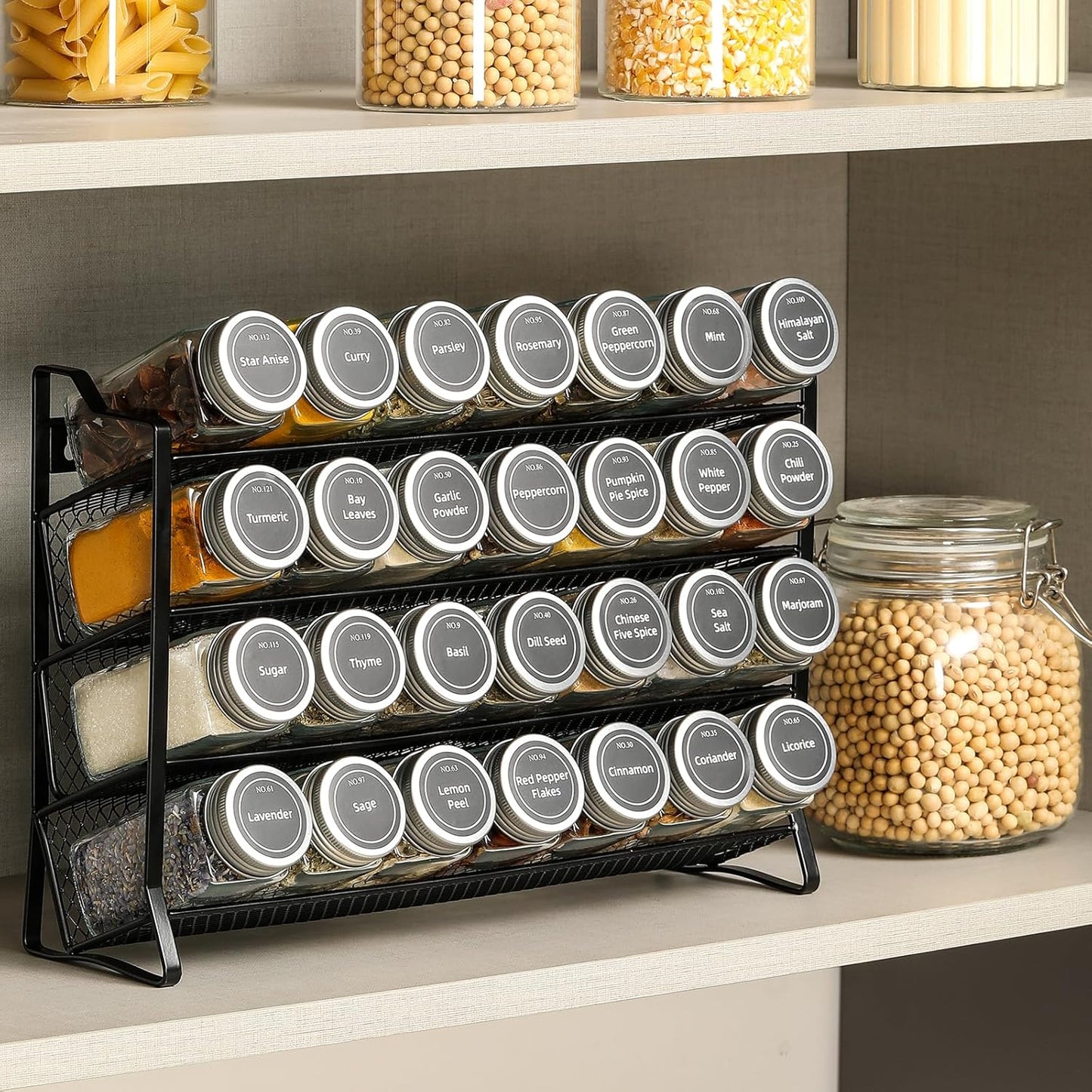 spice-rack-organiser-with-28-spice-jars-spice-labels-funnel-and-marker-for-kitchen-countertop www.mallsonline.com.au