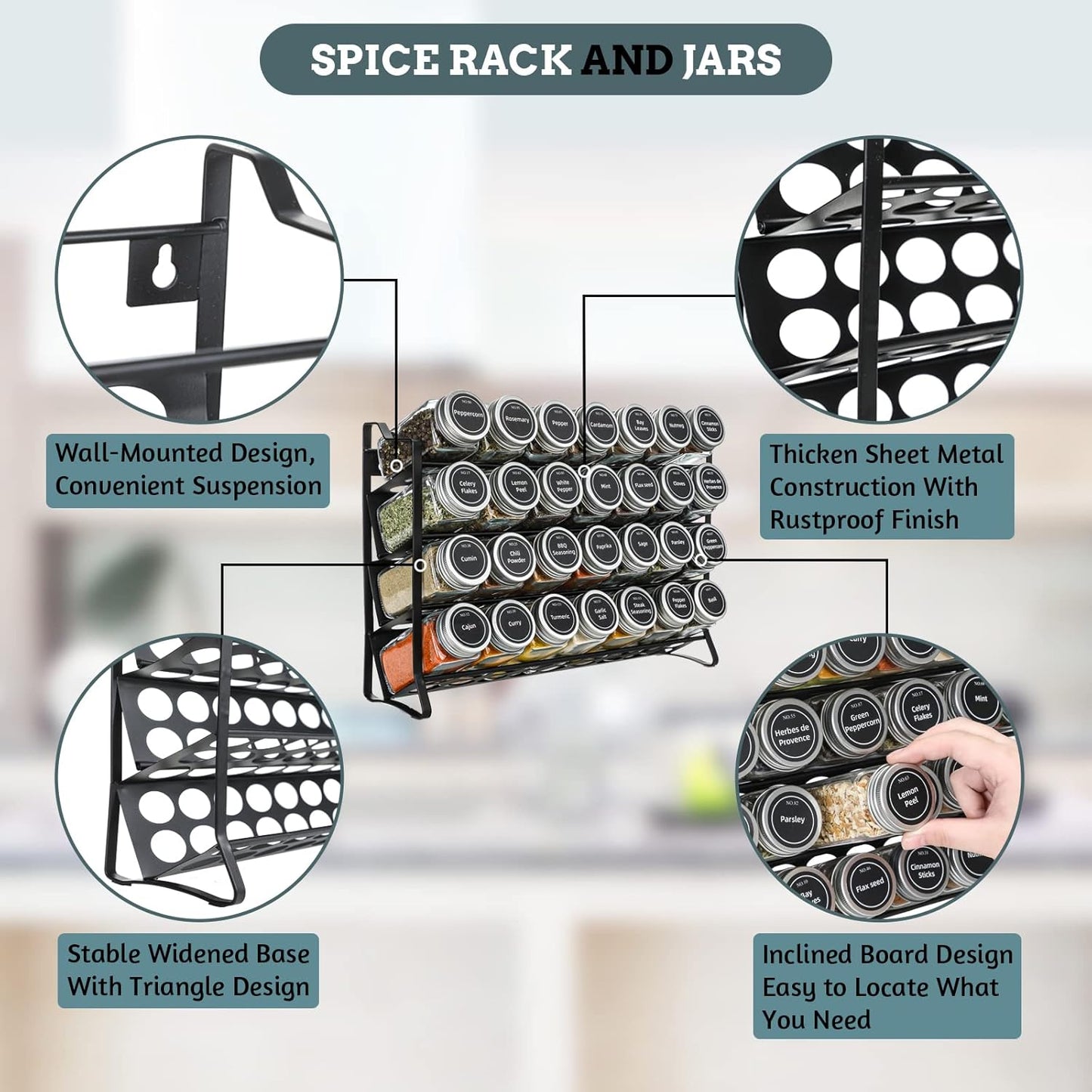 spice-rack-organiser-with-28-spice-jars-spice-labels-funnel-and-marker-for-kitchen-countertop www.mallsonline.com.au