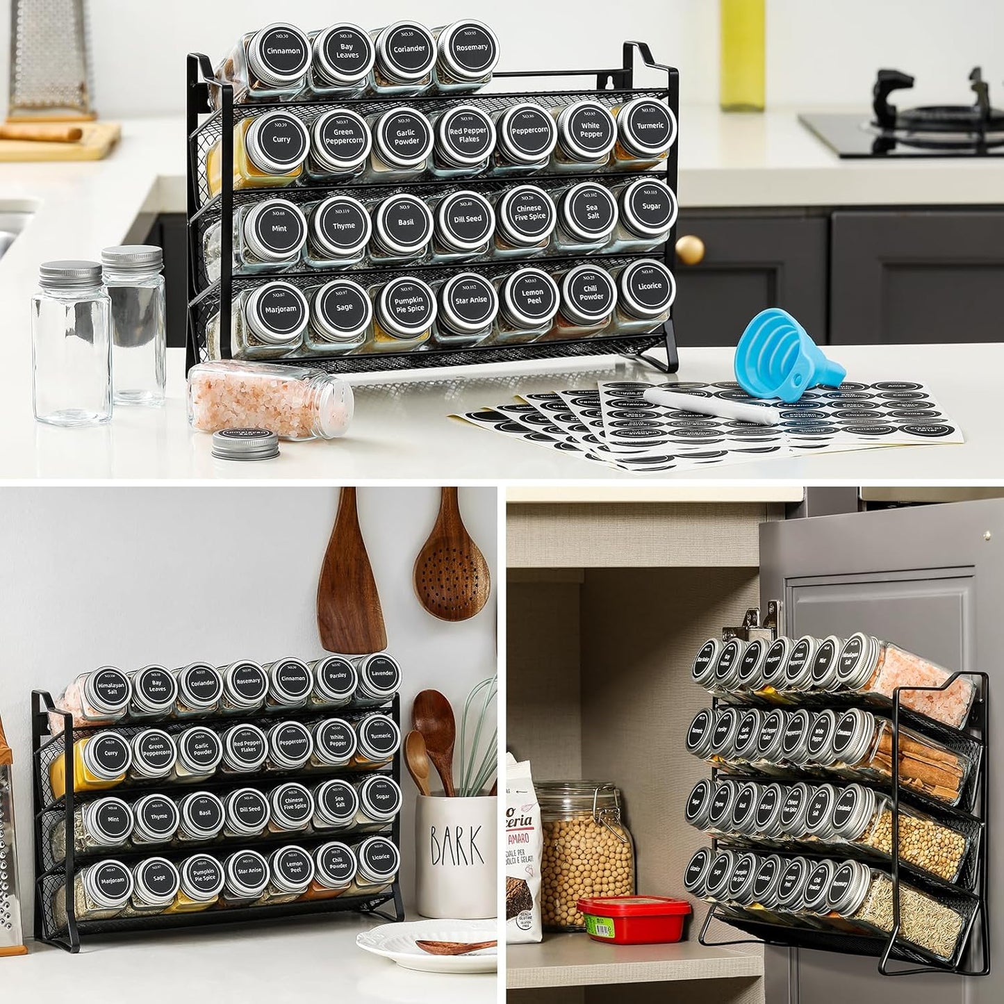 spice-rack-organiser-with-28-spice-jars-spice-labels-funnel-and-marker-for-kitchen-countertop www.mallsonline.com.au