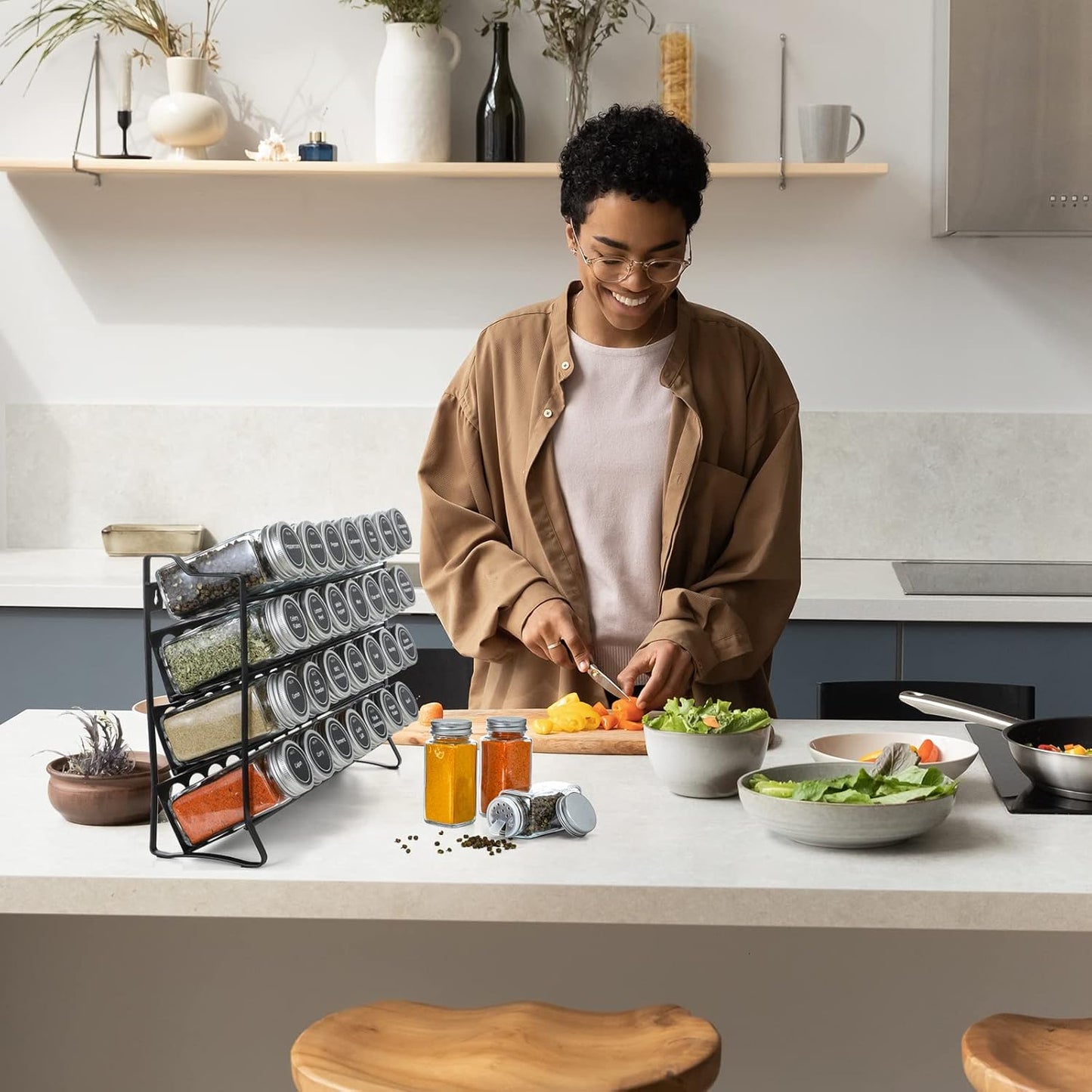spice-rack-organiser-with-28-spice-jars-spice-labels-funnel-and-marker-for-kitchen-countertop www.mallsonline.com.au