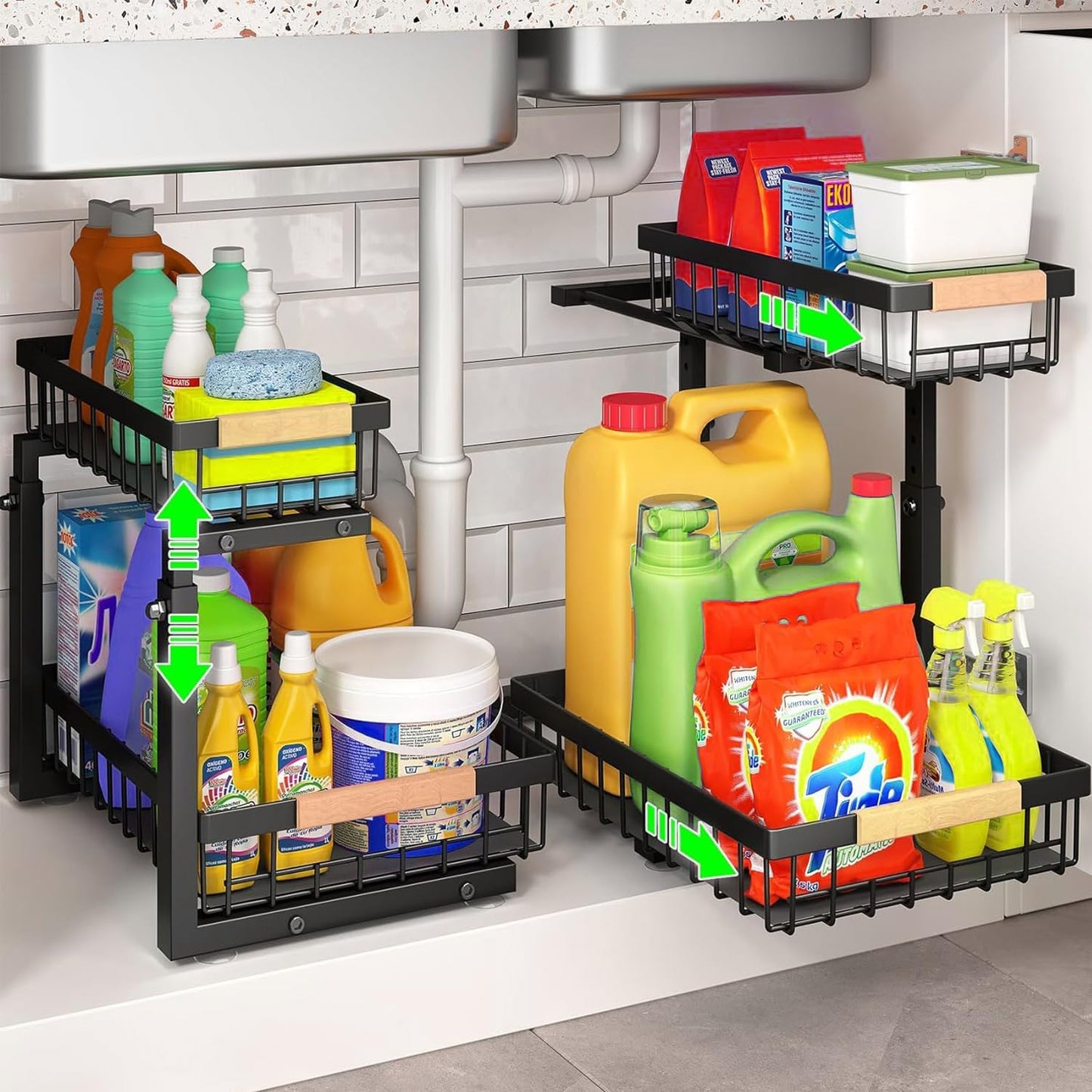 2-tier-kitchen-under-sink-organiser-storage-with-height-adjustable-unique-slide-rail-suction-cups-for-storage www.mallsonline.com.au