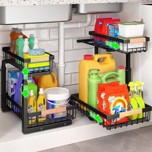2-tier-kitchen-under-sink-organiser-storage-with-height-adjustable-unique-slide-rail-suction-cups-for-storage www.mallsonline.com.au