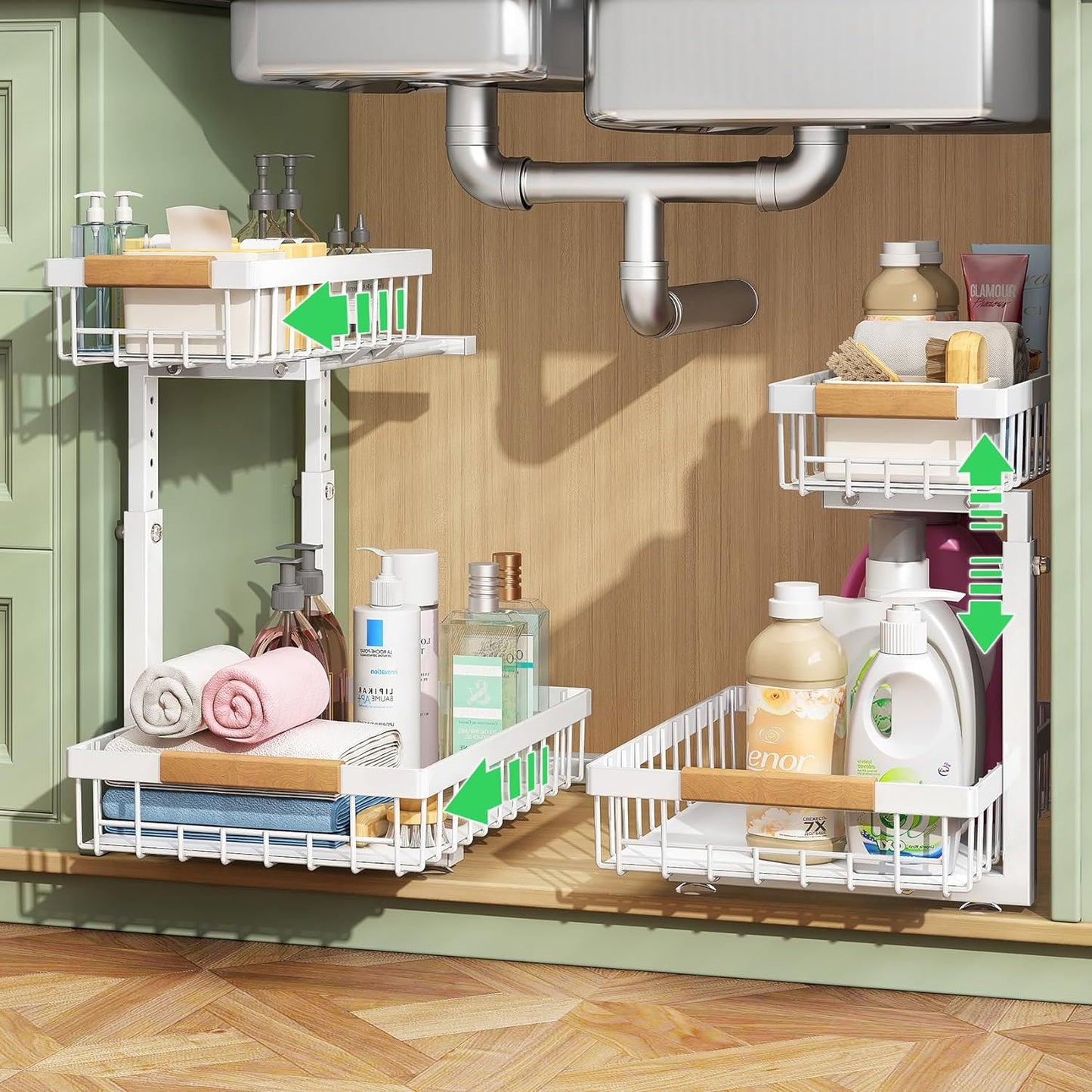 2-tier-kitchen-under-sink-organiser-storage-with-height-adjustable-unique-slide-rail-suction-cups-for-storage-1 www.mallsonline.com.au