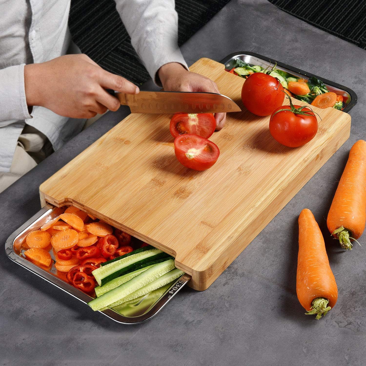 chopping-board-with-with-2-organiser-stainless-steel-trays-containers www.mallsonline.com.au