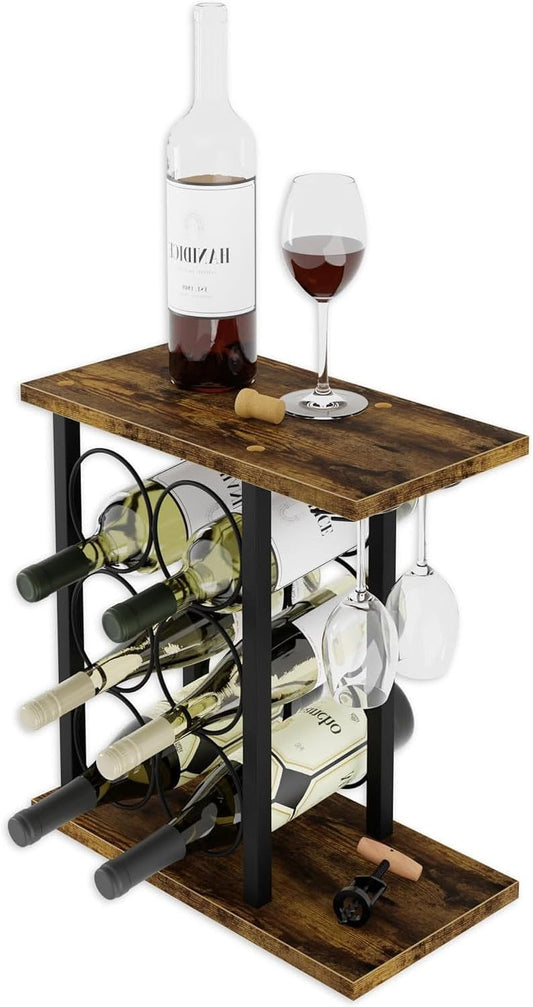 wine-rack-countertop-wooden-metal-holder-for-6-bottles-2-glasses www.mallsonline.com.au
