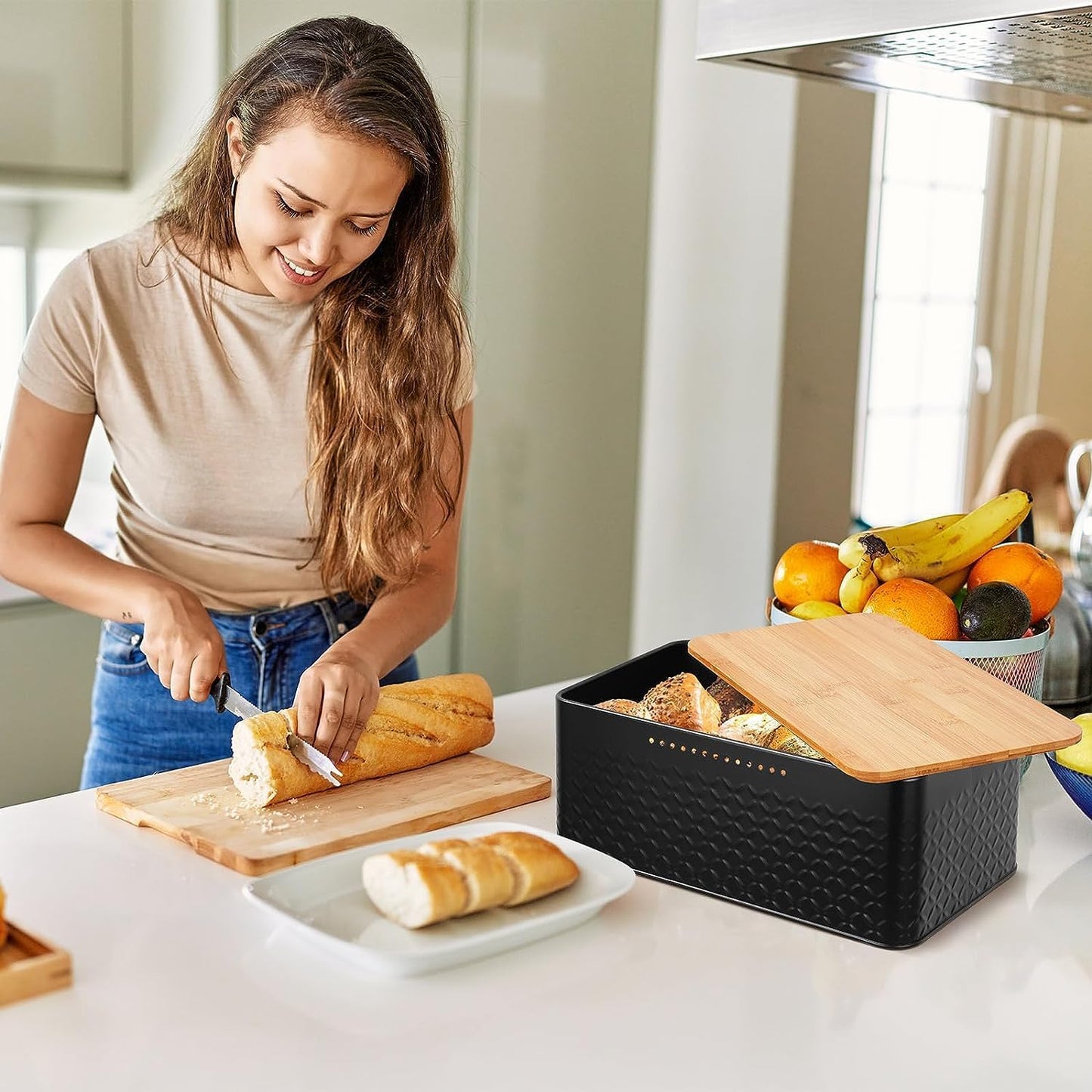 bread-bin-with-bamboo-lid-used-as-chopping-board-for-kitchen-countertop www.mallsonline.com.au