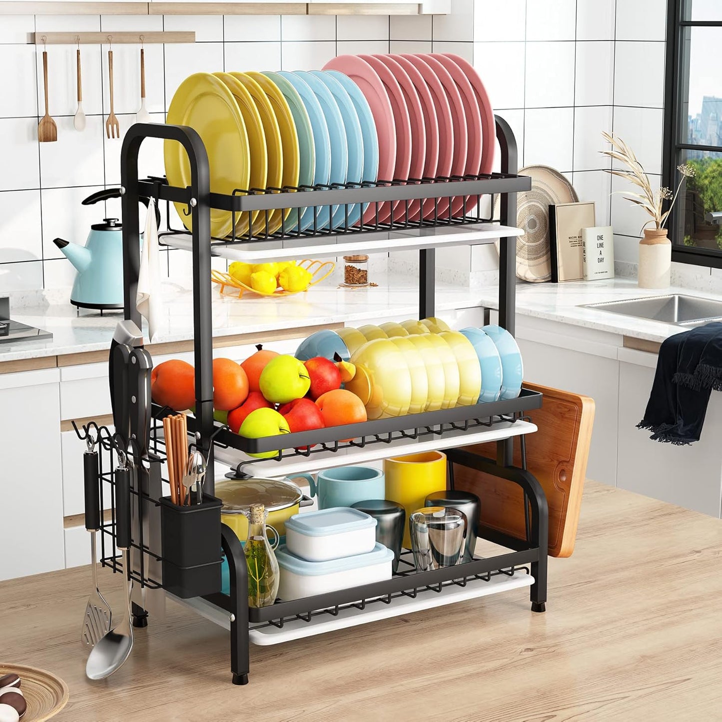 dish-drying-rack-3-tier-large-capacity-kitchen-storage-with-utensil-and-cutting-board-holder www.mallsonline.com.au