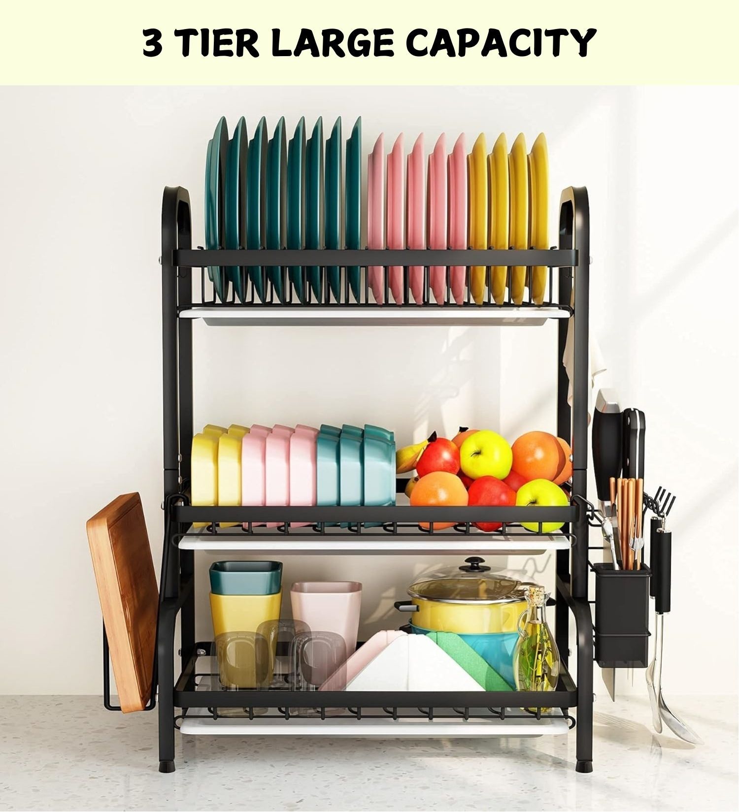 dish-drying-rack-3-tier-large-capacity-kitchen-storage-with-utensil-and-cutting-board-holder www.mallsonline.com.au