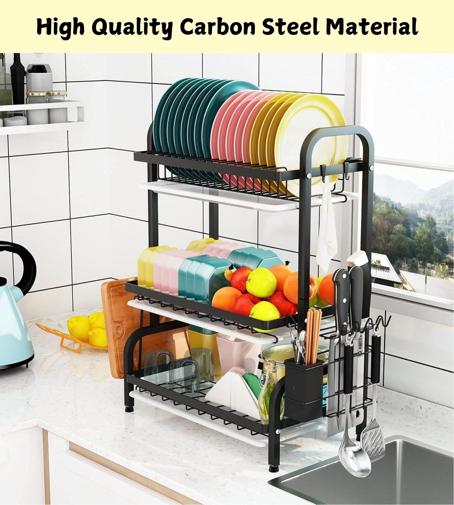 dish-drying-rack-3-tier-large-capacity-kitchen-storage-with-utensil-and-cutting-board-holder www.mallsonline.com.au