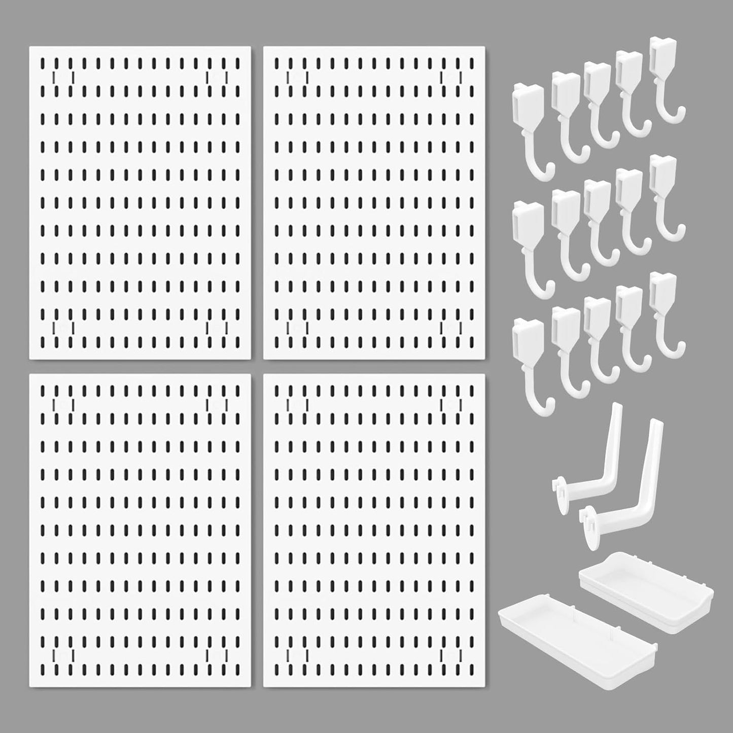 CARLA HOME Pegboard Wall Organizer Kit with 4 Modular Black Pegboards & 19 Accessories for Gaming, Office & Craft Storage (White)